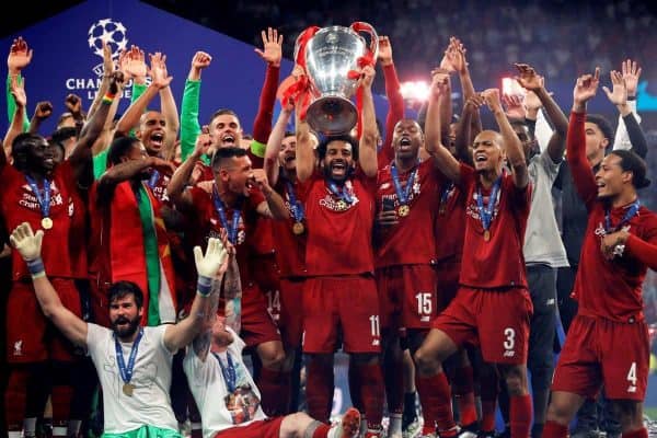 Liverpool's players celebrate with the trophy after winning the UEFA Champions League final against Tottenham Hotspur at Wanda Metropolitano stadium in Madrid, Spain, 01 June 2019. EFE/ Juanjo MartÌn