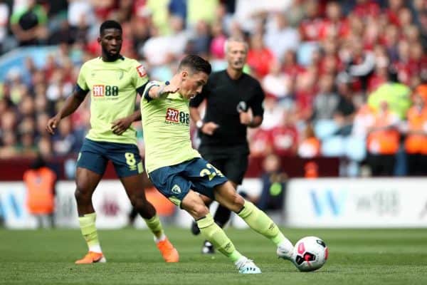 Bournemouth's Harry Wilson scores his side's second goal of the game during the Premier League match at Villa Park, Birmingham. PRESS ASSOCIATION Photo. Picture date: Saturday August 17, 2019. See PA story SOCCER Villa. Photo credit should read: Tim Goode/PA Wire. RESTRICTIONS: EDITORIAL USE ONLY No use with unauthorised audio, video, data, fixture lists, club/league logos or "live" services. Online in-match use limited to 120 images, no video emulation. No use in betting, games or single club/league/player publications.