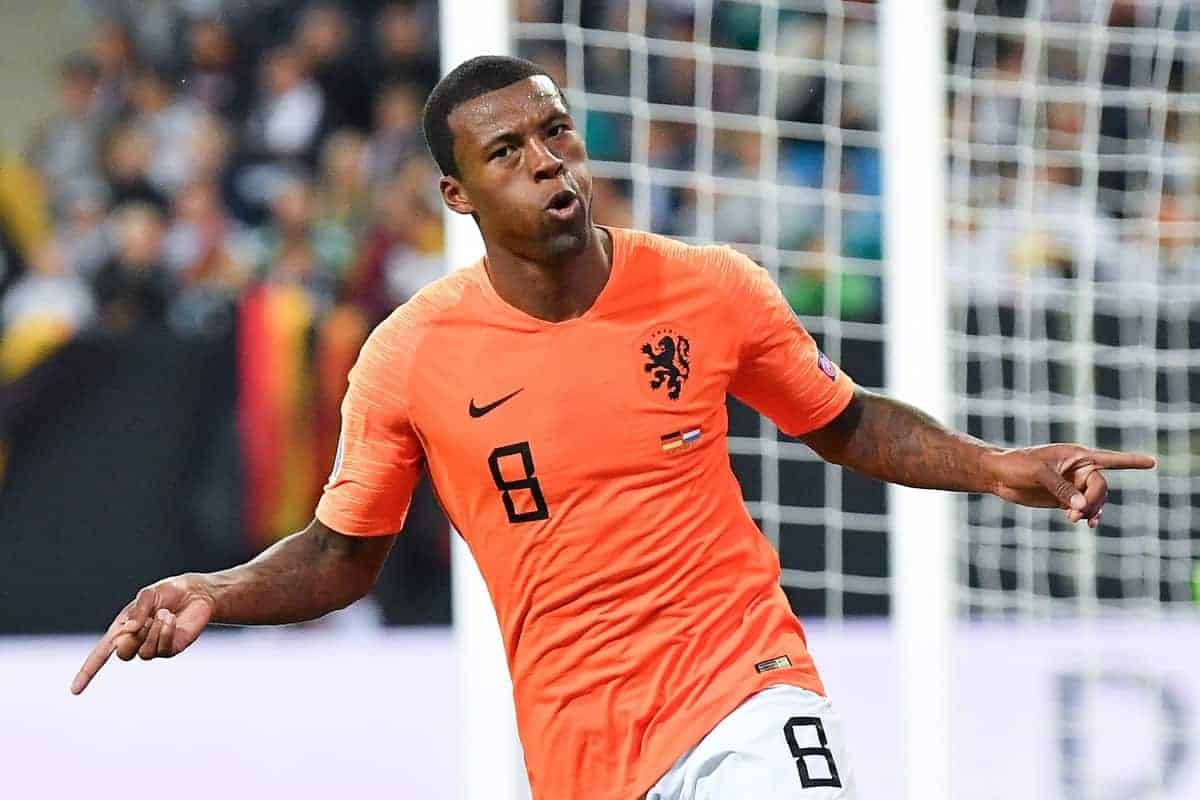 jubilation 2: 4: goalkeeper Georginio Wijnaldum (Netherlands). GES / Soccer / EURO Qualification: Germany - Netherlands, 06.09.2019 Football / Soccer: European Qualifiers: Germany vs Netherlands, Hamburg, September 6, 2019 | usage worldwide