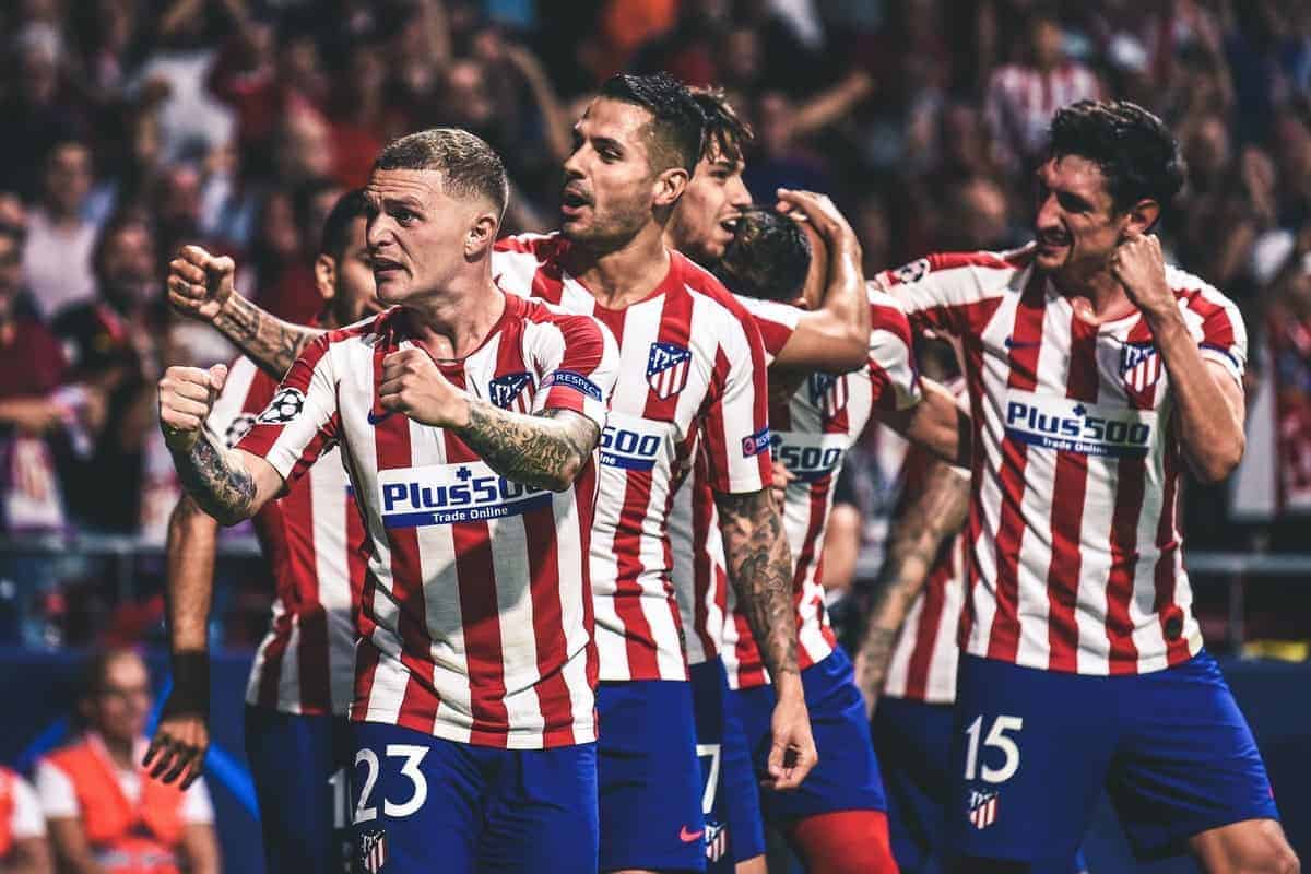 Kieran Trippier and Vitolo celebrates a goal during the UEFA Champions League group D match between Atletico Madrid and Juventus at Wanda Metropolitano on September 18, 2019 in Madrid, Spain. (Photo by Rubén de la Fuente Pérez/NurPhoto)