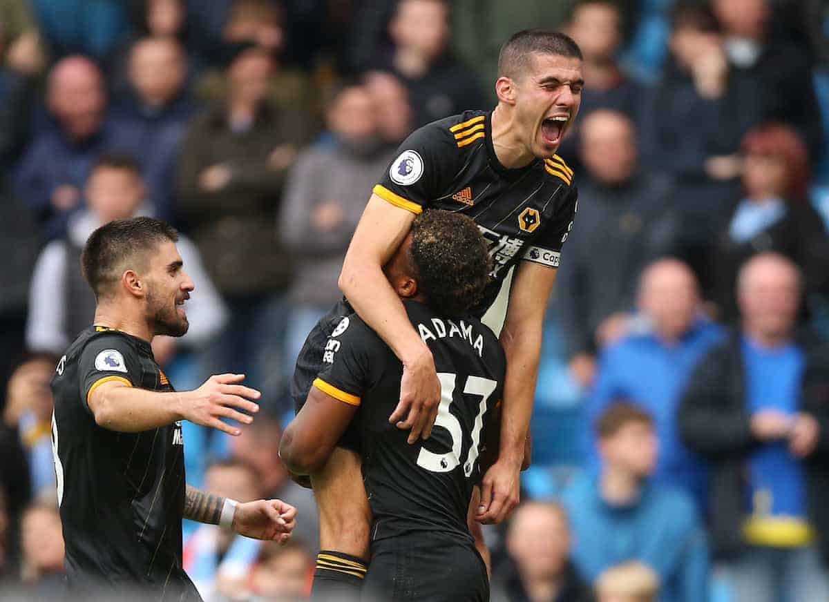 Wolverhampton Wanderers' Adama Traore celebrates scoring his side's second goal of the game with Conor Coady ( Nigel French/EMPICS Sport)