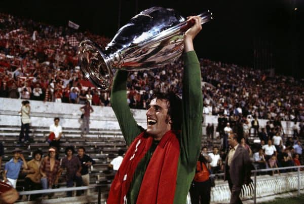 Liverpool's Ray Clemence celebrates with the European Cup, 1977 (Peter Robinson/EMPICS Sport)