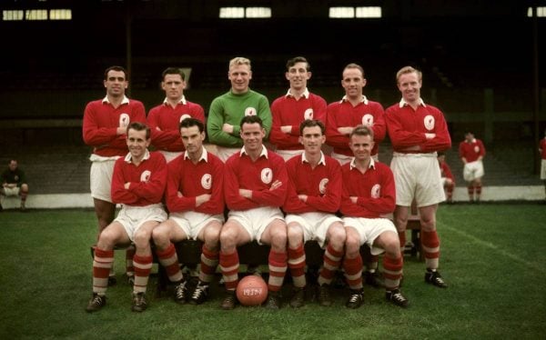 (top row l-r) John Molyneaux, John Wheeler, Tom Younger, Laurie Hughes, John Moran and DOn Campbell. (front row l-r) Brian Jackson, Tony Rowley, Billy Liddell, John Evans and Alan A'Court. 1957-1958. Liverpool FC squad photo season 1957/58 - 1950s(Picture by PA PA Archive/PA Images)