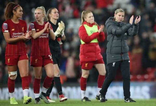 Liverpool Women's Manager Vicky Jepson with her players shows her dejection after the final whistle during the FA Women's Super League match at Anfield, Liverpool. ( Nick Potts/PA Wire/PA Images)