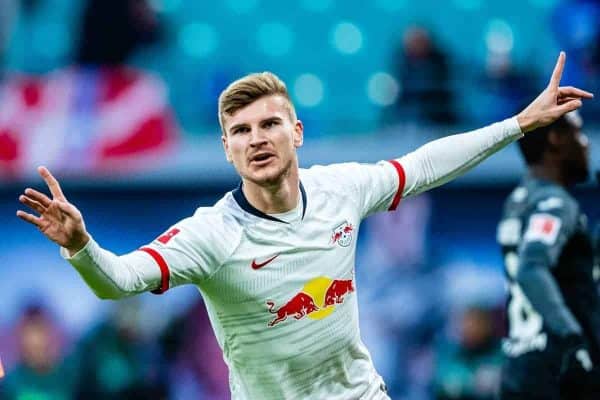 Jubel Timo Werner 1 RB Leipzig zum 1:0 Tor waehrend der Saison 2019-2020 in der 1. Fussball Bundesliga Herren zwischen RB Leipzig und TSG 1899 Hoffenheim in der Red Bull Arena am 7. December 2019 in Leipzig, Sachsen Saxony, Deutschland Germany DFL REGULATIONS PROHIBIT ANY USE OF PHOTOGRAPHS AS IMAGE SEQUENCES AND/OR QUASI-VIDEO *** Jubel Timo Werner 1 RB Leipzig to 1 0 goal during the season 2019 2020 in the 1 Soccer Bundesliga Men between RB Leipzig and TSG 1899 Hoffenheim in the Red Bull Arena on 7 December 2019 in Leipzig, Saxony Saxony , Germany Germany DFL REGULATIONS PROHIBIT ANY USE OF PHOTOGRAPHS AS IMAGE SEQUENCES AND OR QUASI VIDEO.