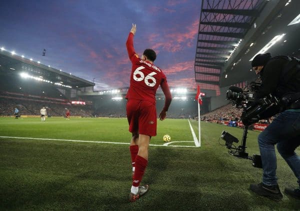 Trent Alexander Arnold, corner, Anfield, sky (Image: Darren Staples/Sportimage via PA Images)