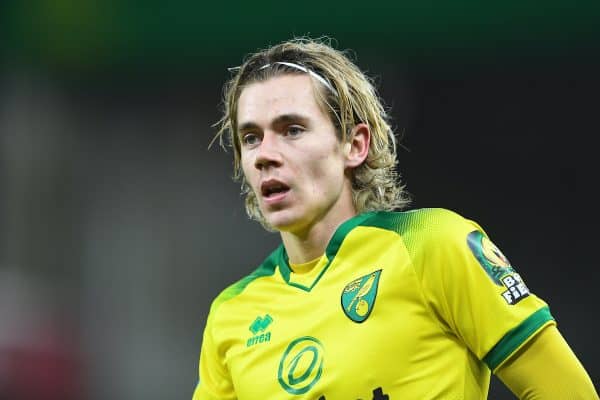 Todd Cantwell (14) of Norwich City during the Premier League match between Norwich City and Liverpool at Carrow Road, Norwich on Saturday 15th February 2020. (Photo by Jon Hobley/MI News/NurPhoto)