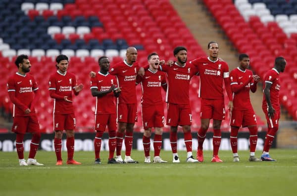Liverpool players react during the Community Shield at Wembley Stadium, London. ( Andrew Couldridge/PA Wire/PA Images)