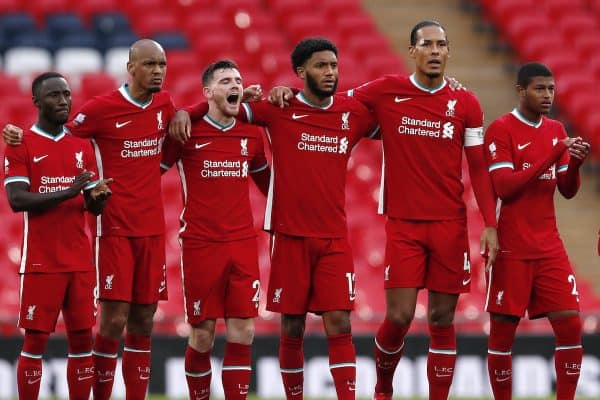 Liverpool players react during the Community Shield at Wembley Stadium, London. ( Andrew Couldridge/PA Wire/PA Images)