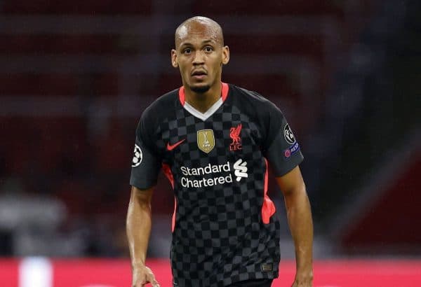 AMSTERDAM - Fabinho of Liverpool FC during the UEFA Champions League match in group D between Ajax Amsterdam and Liverpool FC at the Johan Cruijff Arena on October 21, 2020 in Amsterdam, Netherlands. (MAURICE VAN STEEN/ANP Sport/PA Images)