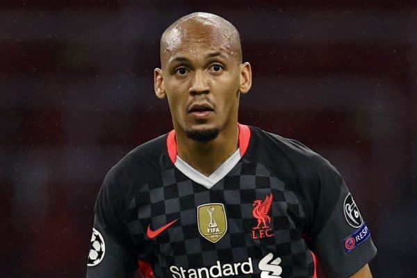 AMSTERDAM - Fabinho of Liverpool FC during the UEFA Champions League match in group D between Ajax Amsterdam and Liverpool FC at the Johan Cruijff Arena on October 21, 2020 in Amsterdam, Netherlands. (MAURICE VAN STEEN/ANP Sport/PA Images)