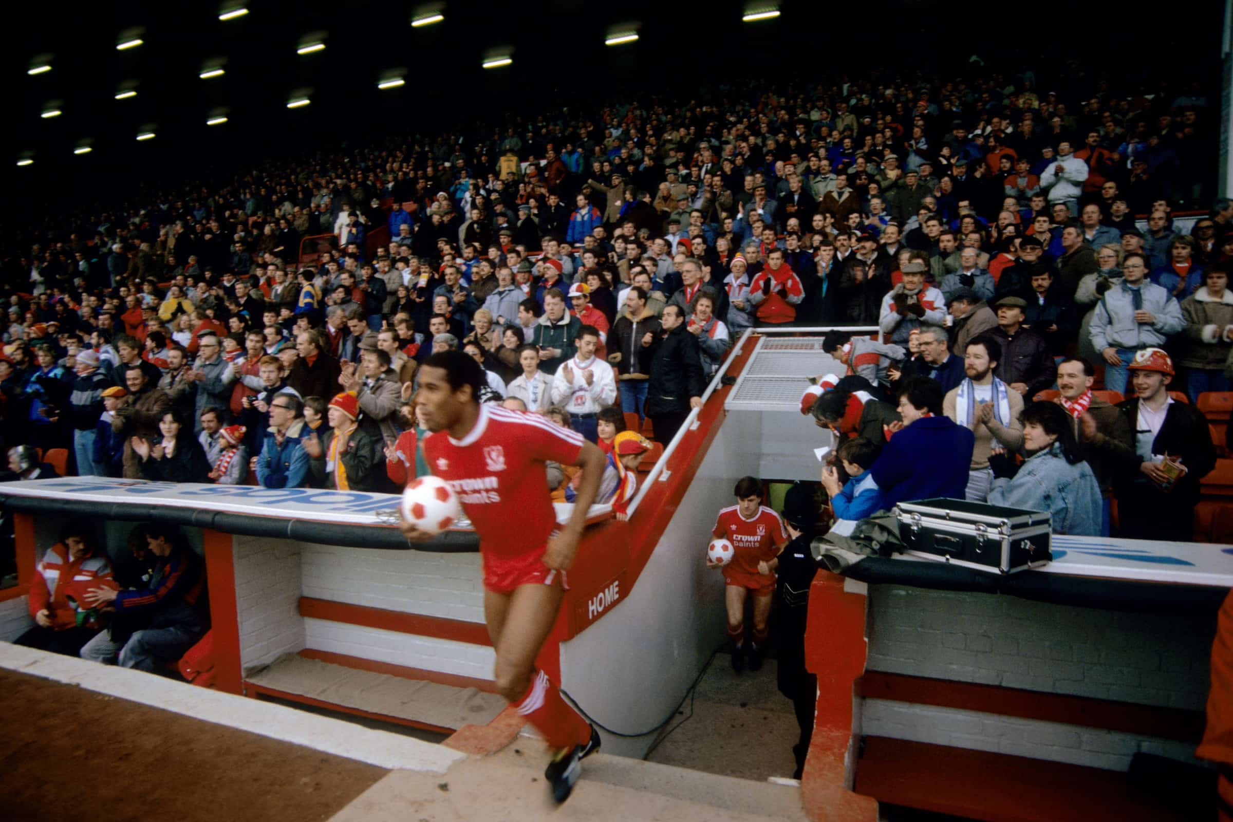 Liverpool's John Barnes emerges from the Anfield tunnel, 1987