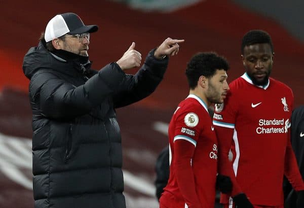 Klopp, Origi, Oxlade, subs (Phil Noble/PA Wire/PA Images)