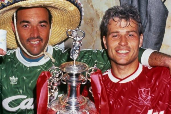 Bruce Grobbelaar (l) with Glenn Hysen (r), 1990 (All Action/EMPICS Entertainment)