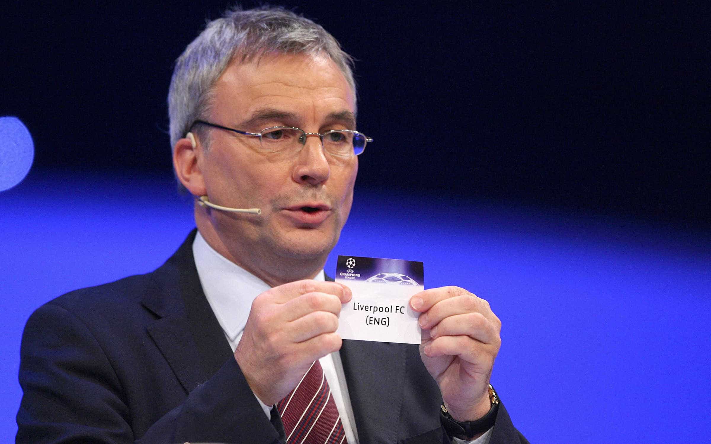 UEFA general secretary David Taylor draws Liverpool out during the Champions League Group Stage draw at the Grimaldi Forum, Monaco.