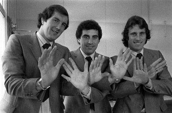 England goalkeepers (L-R) Joe Corrigan, Peter Shilton and Ray Clemence at Luton airport, on their way to Bulgaria for the European Champoinship qualifier in Sofia.