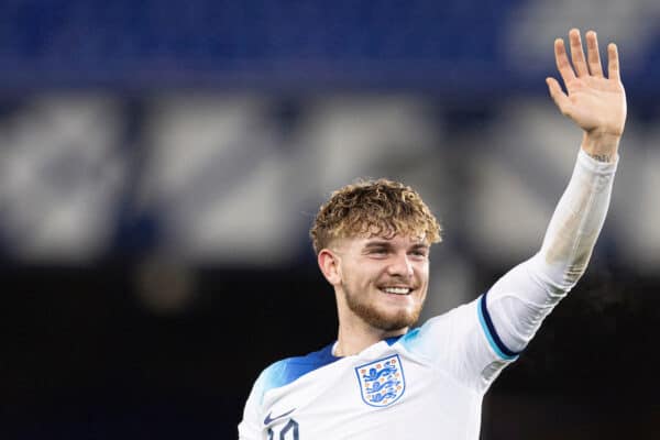 LIVERPOOL, ENGLAND - Tuesday, November 21, 2023: England's Harvey Elliott after the 2025 UEFA European Under-21 Championship Qualifying Group F game between England and Northern Ireland at Goodison Park. (Photo by Paul Currie/Propaganda)