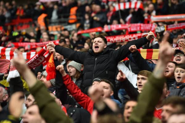 LONDON, ENGLAND - Sunday, February 25, 2024: Liverpool supporters during the Football League Cup Final match between Chelsea FC and Liverpool FC at Wembley Stadium. (Photo by David Rawcliffe/Propaganda)