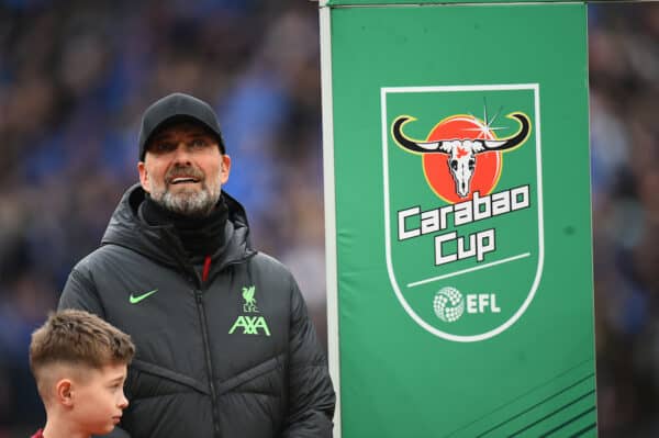 LONDON, ENGLAND – Sonntag, 25. Februar 2024: Liverpools Manager Jürgen Klopp während des Football-League-Cup-Finales zwischen Chelsea FC und Liverpool FC im Wembley-Stadion.  (Foto von David Rawcliffe/Propaganda)