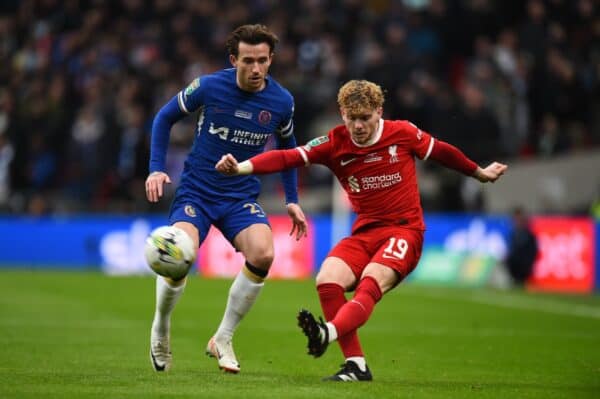 LONDON, ENGLAND - Sunday, February 25, 2024: Harvey Elliott during the Football League Cup Final match between Chelsea FC and Liverpool FC at Wembley Stadium. (Photo by Propaganda)