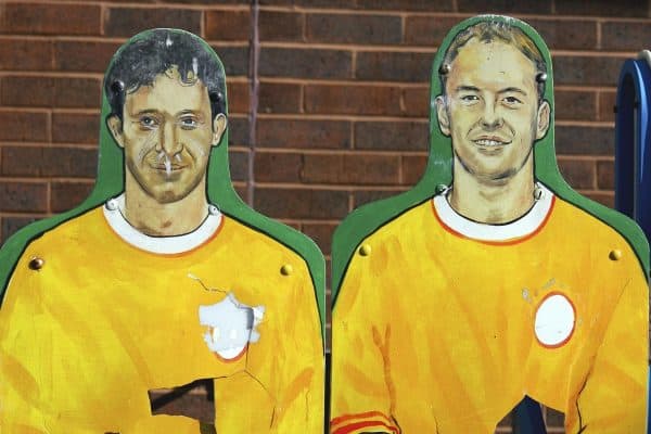 Liverpool, England - Friday, March 2, 2007: Two training aids at Liverpool's Melwood Training Ground, with the faces of goal scoring legend Robbie Fowler and also former player Michael Owen, looking a lot taller than usual, painted on them. (Pic by David Rawcliffe/Propaganda)