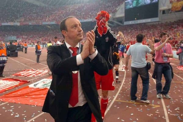 Athens, Greece - Wednesday, May 23, 2007: Liverpool's manager Rafael Benitez looks dejected after losing 2-1 to AC Milan during the UEFA Champions League Final at the OACA Spyro Louis Olympic Stadium. (Pic by Jason Roberts/Propaganda)