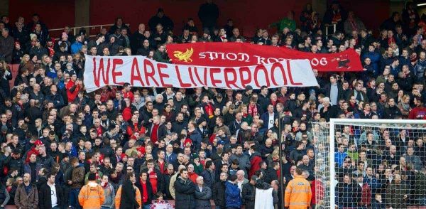 LONDON, ENGLAND - Sunday, February 16, 2014: Liverpool supporters before the FA Cup 5th Round match against Arsenal at the Emirates Stadium. (Pic by David Rawcliffe/Propaganda)