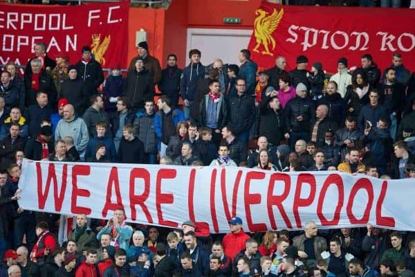 SOUTHAMPTON, ENGLAND - Saturday, March 1, 2014: Liverpool's supporters before the Premiership match against Southampton at St Mary's Stadium. (Pic by David Rawcliffe/Propaganda)