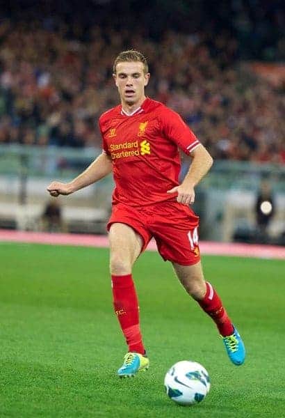 MELBOURNE, AUSTRALIA - Wednesday, July 24, 2013: Liverpool's Jordan Henderson in action against Melbourne Victory during a preseason friendly match at the Melbourne Cricket Ground. (Pic by David Rawcliffe/Propaganda)