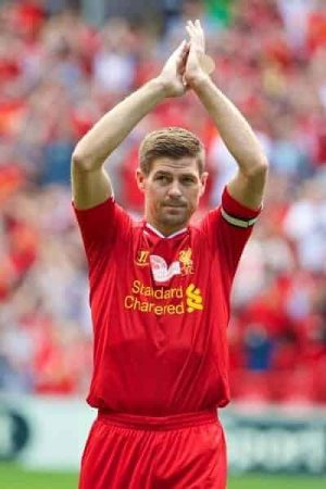 LIVERPOOL, ENGLAND - Saturday, August 3, 2013: Liverpool's captain Steven Gerrard in action against Olympiakos CFP during a preseason friendly match at Anfield. (Pic by David Rawcliffe/Propaganda)