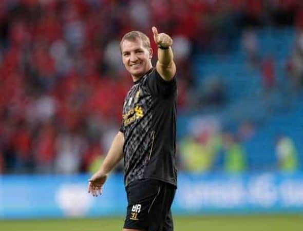 OSLO, NORWAY - Wednesday, August 7, 2013: Liverpool's manager Brendan Rodgers after the 4-1 victory over Valerenga during a preseason friendly match at the Ullevaal Stadion. (Pic by David Rawcliffe/Propaganda)