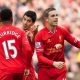 LIVERPOOL, ENGLAND - Sunday, March 30, 2014: It was his idea... Liverpool's Luis Suarez celebrates scoring the fourth goal against Tottenham Hotspur after a free-kick from Jordan Henderson during the Premiership match at Anfield. (Pic by David Rawcliffe/Propaganda)