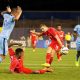 NEW YORK, USA - Wednesday, July 30, 2014: Liverpool's Jordan Henderson scores the first goal against Manchester City during the International Champions Cup Group B match at the Yankee Stadium on day ten of the club's USA Tour. (Pic by David Rawcliffe/Propaganda)