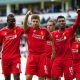 LONDON, ENGLAND - Sunday, August 31, 2014: Liverpool's captain Steven Gerrard celebrates scoring the second goal against Tottenham Hotspur from the penalty spot with team-mates Daniel Sturridge and Mario Balotelli during the Premier League match at White Hart Lane. (Pic by David Rawcliffe/Propaganda)