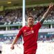 LONDON, ENGLAND - Sunday, August 31, 2014: Liverpool's Alberto Moreno celebrates scoring the third goal against Tottenham Hotspur during the Premier League match at White Hart Lane. (Pic by David Rawcliffe/Propaganda)