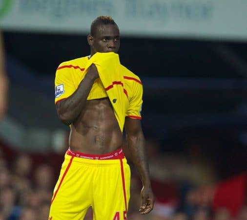 LONDON, ENGLAND - Saturday, September 20, 2014: Liverpool's Mario Balotelli in action against West Ham United during the Premier League match at Upton Park. (Pic by David Rawcliffe/Propaganda)