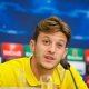 BASEL, SWITZERLAND - Tuesday, September 30, 2014: Liverpool's Adam Lallana during a press conference at the St. Jakob Stadium ahead of the UEFA Champions League Group B match. (Pic by David Rawcliffe/Propaganda)