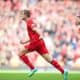 LIVERPOOL, ENGLAND - Saturday, October 4, 2014: Liverpool's Jordan Henderson celebrates scoring the second goal against West Bromwich Albion during the Premier League match at Anfield. (Pic by David Rawcliffe/Propaganda)