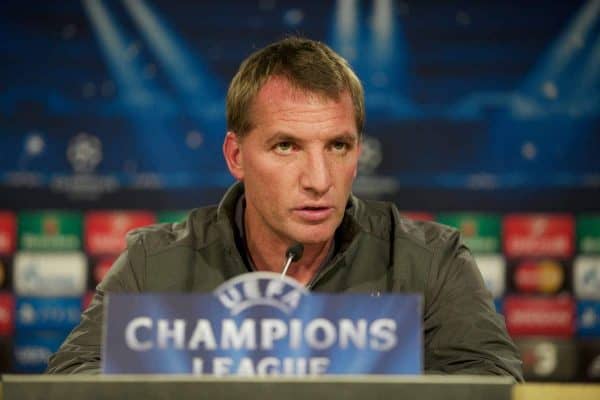 MADRID, SPAIN - Monday, November 3, 2014: Liverpool's manager Brendan Rodgers during a press conference at the Estadio Santiago Bernabeu ahead of the UEFA Champions League Group B match against Real Madrid CF. (Pic by David Rawcliffe/Propaganda)