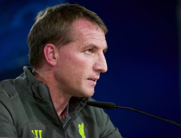 MADRID, SPAIN - Monday, November 3, 2014: Liverpool's manager Brendan Rodgers during a press conference at the Estadio Santiago Bernabeu ahead of the UEFA Champions League Group B match against Real Madrid CF. (Pic by David Rawcliffe/Propaganda)