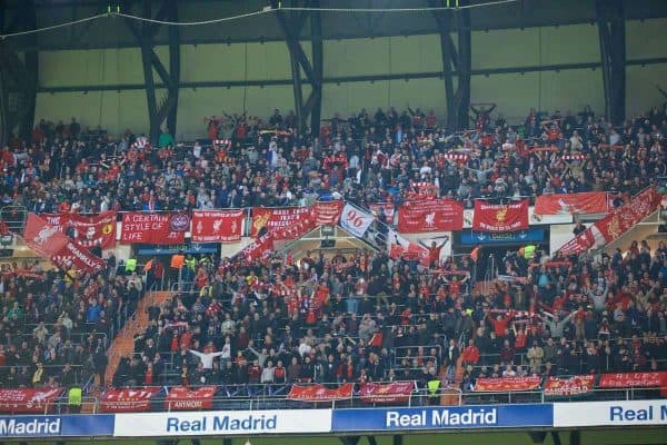 MADRID, SPAIN - Tuesday, November 4, 2014: Liverpool supporters before the UEFA Champions League Group B match against Real Madrid CF at the Estadio Santiago Bernabeu. (Pic by David Rawcliffe/Propaganda)