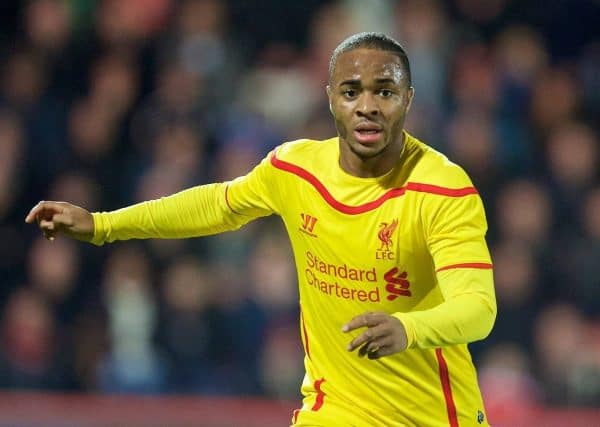 BOURNEMOUTH, ENGLAND - Wednesday, December 17, 2014: Liverpool's Raheem Sterling in action against Bournemouth during the Football League Cup 5th Round match at Dean Court. (Pic by David Rawcliffe/Propaganda)