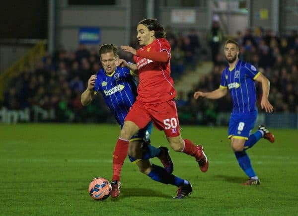 KINGSTON-UPON-THAMES, ENGLAND - Monday, January 5, 2015: Liverpool's Lazar Markovic in action against AFC Wimbledon during the FA Cup 3rd Round match at the Kingsmeadow Stadium. (Pic by David Rawcliffe/Propaganda)