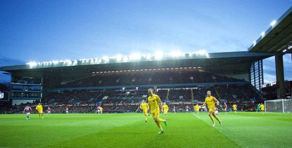 BIRMINGHAM, ENGLAND - Saturday, January 17, 2015: Liverpool's Rickie Lambert celebrates scoring the second goal against Aston Villa during the Premier League match at Villa Park. (Pic by David Rawcliffe/Propaganda)