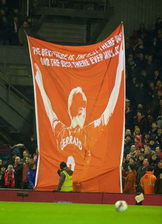 LIVERPOOL, ENGLAND - Tuesday, January 20, 2015: Liverpool supporters' banner for captain Steven Gerrard during the Football League Cup Semi-Final 1st Leg match against Chelsea at Anfield. (Pic by David Rawcliffe/Propaganda)