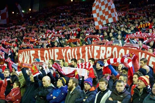 LIVERPOOL, ENGLAND - Saturday, January 24, 2015: Liverpool supporters' banner on the Spion Kop during the FA Cup 4th Round match against Bolton Wanderers at Anfield. (Pic by Lindsey Parnaby/Propaganda)