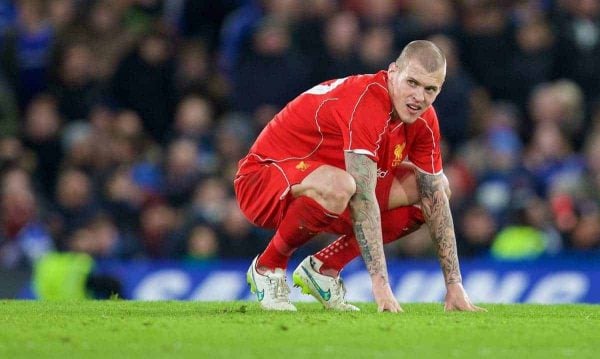 LONDON, ENGLAND - Tuesday, January 27, 2015: Liverpool's Martin Skrtel looks dejected after losing 1-0 to Chelsea during the Football League Cup Semi-Final 2nd Leg match at Stamford Bridge. (Pic by David Rawcliffe/Propaganda)