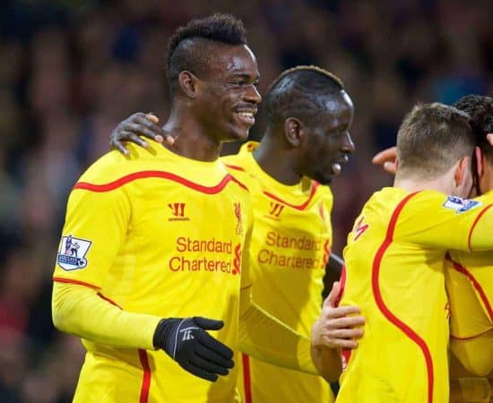 LONDON, ENGLAND - Saturday, February 14, 2015: Liverpool's Mario Balotelli celebrates after the second goal against Crystal Palace during the FA Cup 5th Round match at Selhurst Park. (Pic by David Rawcliffe/Propaganda)