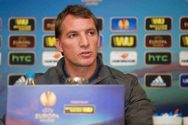 ISTANBUL, TURKEY - Wednesday, February 25, 2015: Liverpool's manager Brendan Rodgers during a press conference at the Sabiha Gokcen Airport Hotel ahead of the UEFA Europa League Round of 32 2nd Leg match against Besiktas JK. (Pic by David Rawcliffe/Propaganda)