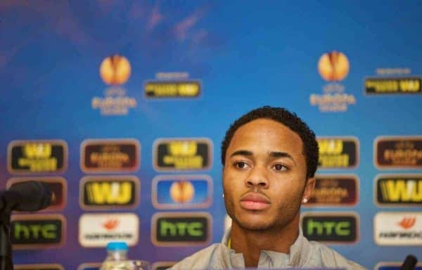 ISTANBUL, TURKEY - Wednesday, February 25, 2015: Liverpool's Raheem Sterling during a press conference at the Sabiha Gokcen Airport Hotel ahead of the UEFA Europa League Round of 32 2nd Leg match against Besiktas JK. (Pic by David Rawcliffe/Propaganda)